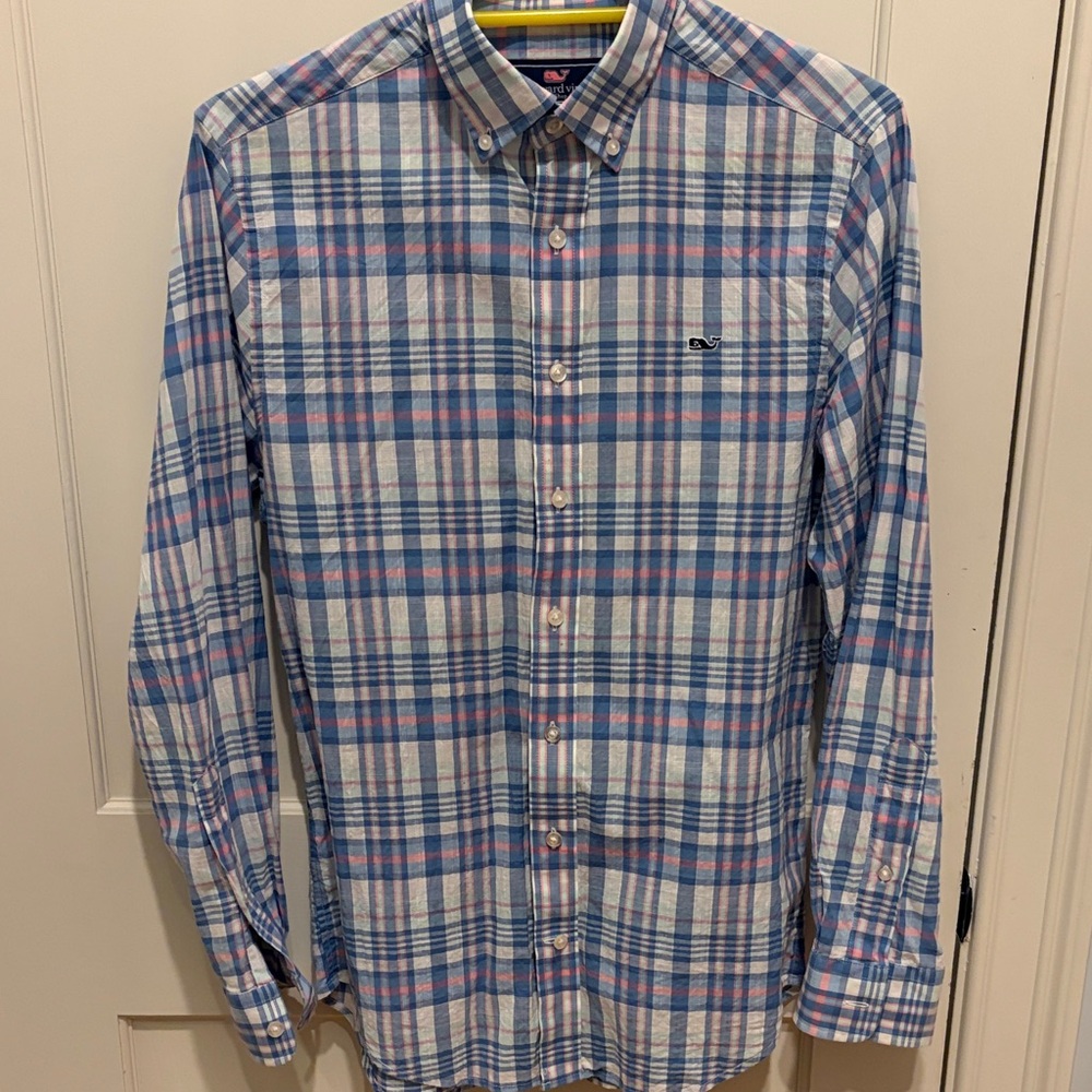 Vineyard Vines Blue and Pink Checkered Shirt